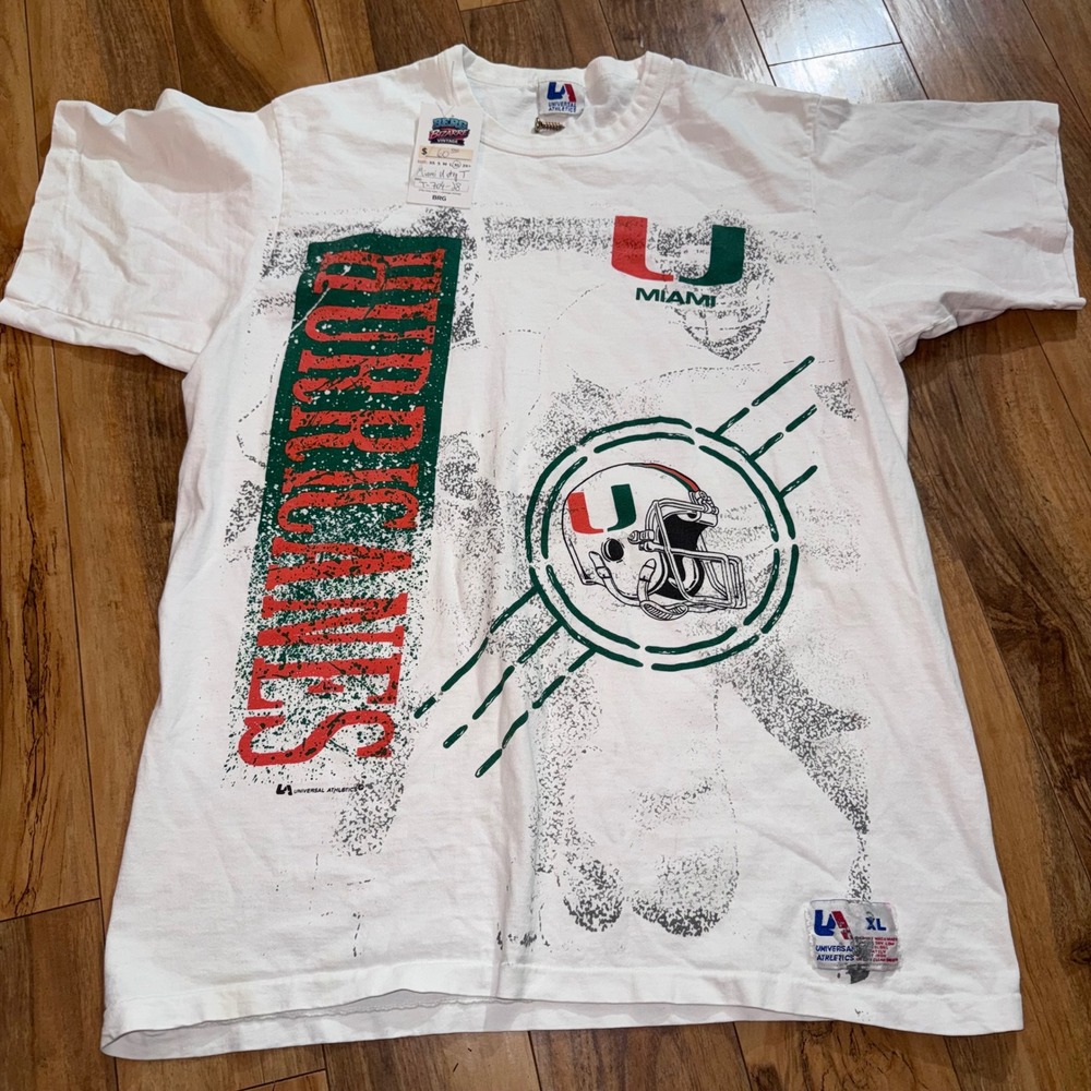 Universal Athletics Miami Hurricanes T-Shirt Mens XL White Good Vintage 90s
